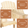 Outsunny Wooden Adirondack Chair For Two, Outdoor Fire Pit Chair Set With Table & Umbrella Hole, Patio Chairs For Deck Lawn Pool Backyard, Natural Natural Wood