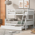 Twin Over Full Bunk Bed With Ladder, Twin Size Trundle, Safety Guardrail, White Box Spring Not Required Twin White Wood Bedroom Bunk Pine