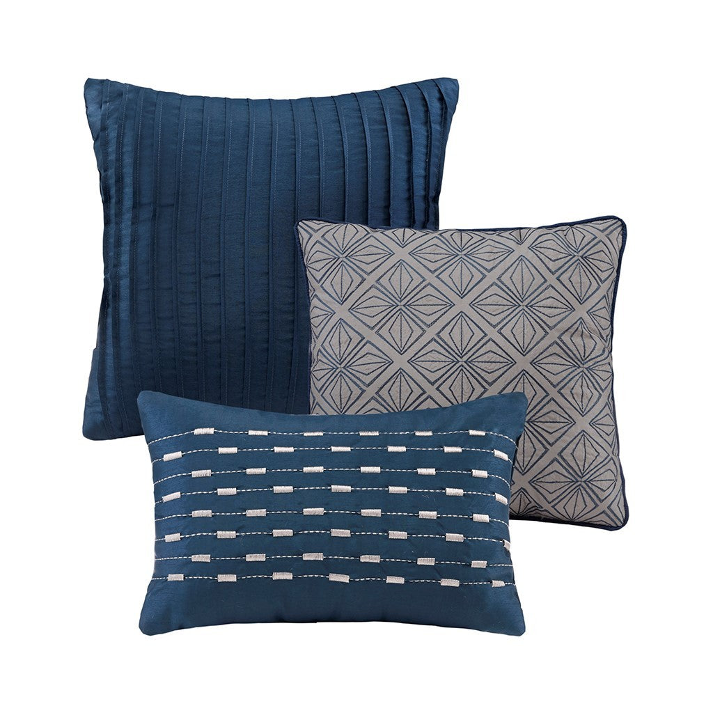 6 Piece Duvet Cover Set King Navy Polyester