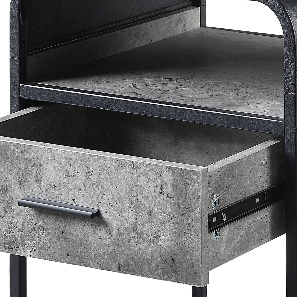 Concrete Grey And Black 1 Drawer End Table Black Grey Primary Living Space Modern Drawers Rectangular Wood Metal Sled