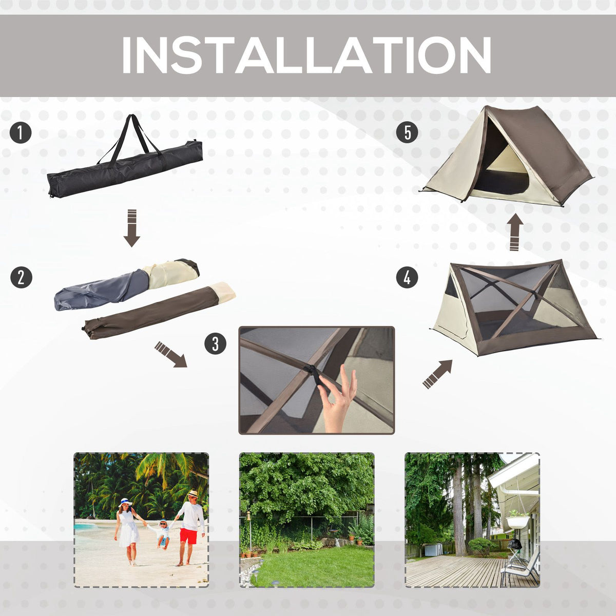 Outsunny 2 3 People Pop Up Camping Tent Waterproof Automatic Instant Tent Portable Cabana Beach Tent With Rainfly, Carry Bag, Windows And Doors, Outdoor Camping Hiking Indoor Brown Polyester
