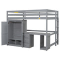 Full Size Loft Bed With Wardrobe, Desk And Storage Drawers, Gray Full Gray Pine