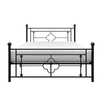 1Pc Full Platform Bed Black Finish Metal Frame Ball Finials Modern Traditional Look Box Spring Not Required Full Black Metal Classic Metal