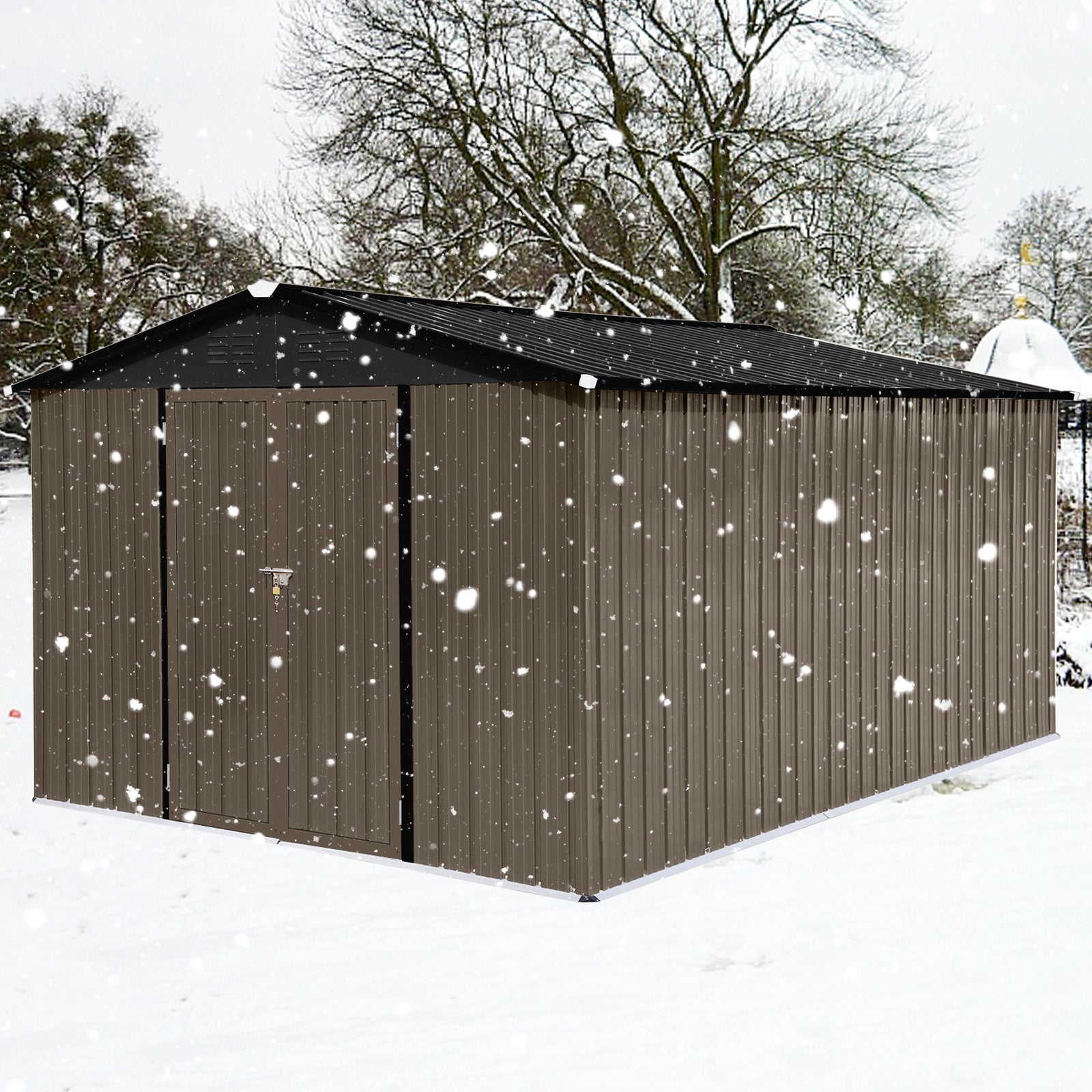 Metal Garden Sheds 10Ftx12Ft Outdoor Brown Black Black Brown Metal