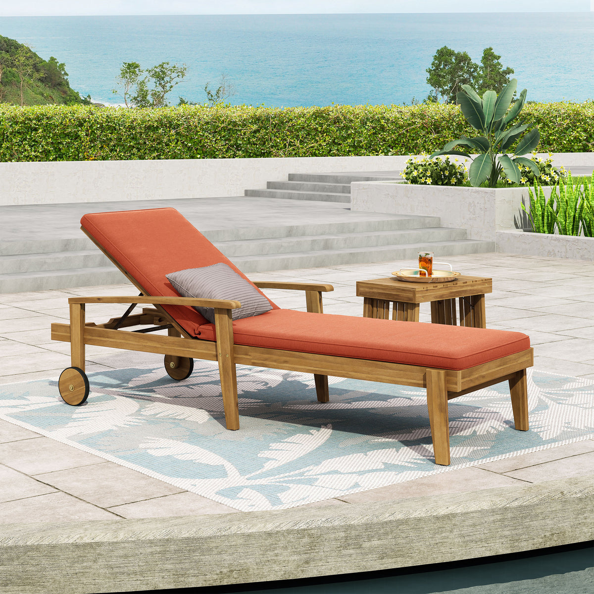 Jason Chaise Lounge Orange Wood Fabric