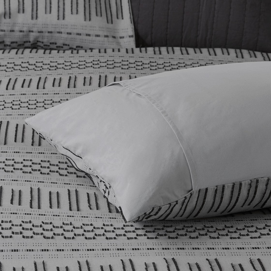 Cotton Jacquard Comforter Mini Set Grey Black Full Queen Queen Grey Black Cotton