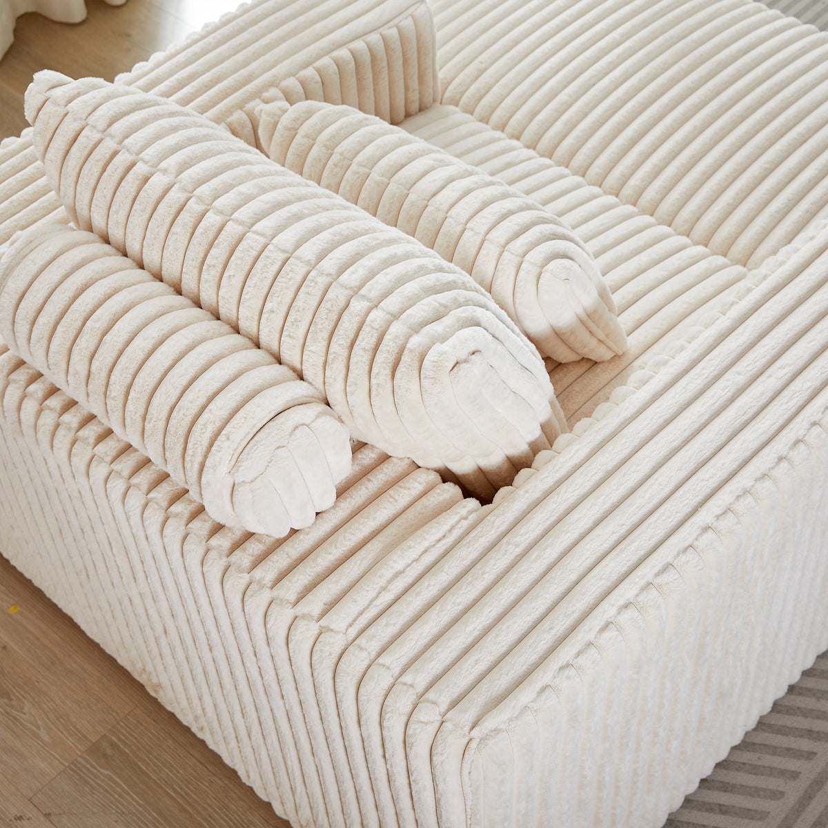 62.5 Inch Corduroy Sponge Sofa Lounge Chair With Removable Footrest,No Assembly Required,Fluffy Modern Sleeper Chair For Indoor Living Room Bedroom Beige Foam Corduroy 1 Seat