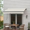 Outsunny 8' X 6.5' Retractable Awning, Patio Awning Sunshade Shelter With Manual Crank Handle, 280Gsm Uv Resistant Fabric And Aluminum Frame For Deck, Balcony, Yard, Beige And White Beige Polyester