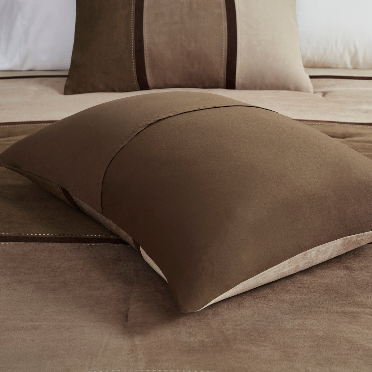 7 Piece Faux Suede Comforter Set Brown Cal King California King Brown Polyester