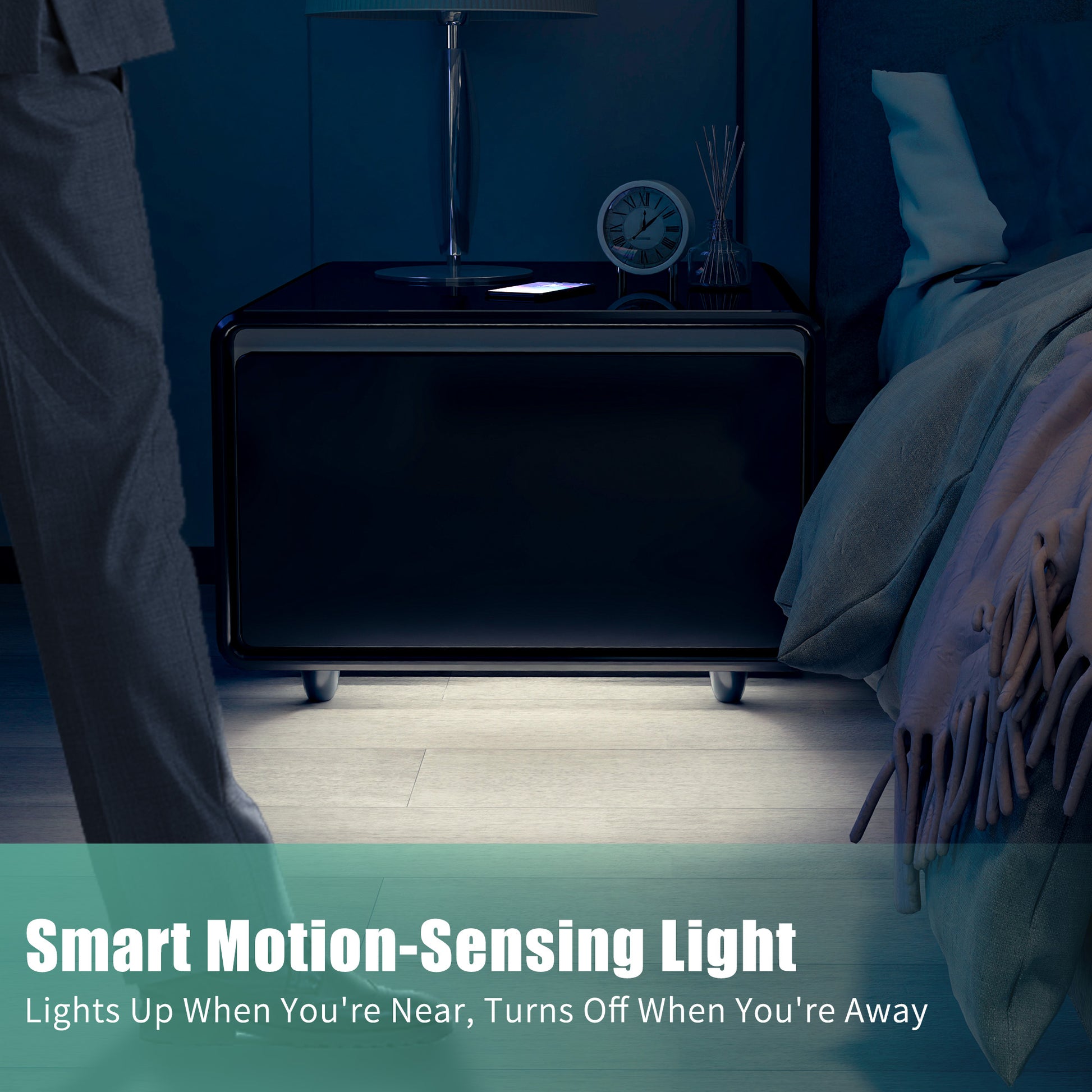 Modern Smart Side Table With Built In Fridge, Wireless Charging, Temperature Control, Power Socket, Usb Ports, Outlet Protection, Induction Light, Black Black Built In Outlets Or Usb Standing Desk Converter Primary Living Space Luxury,Modern Freestanding