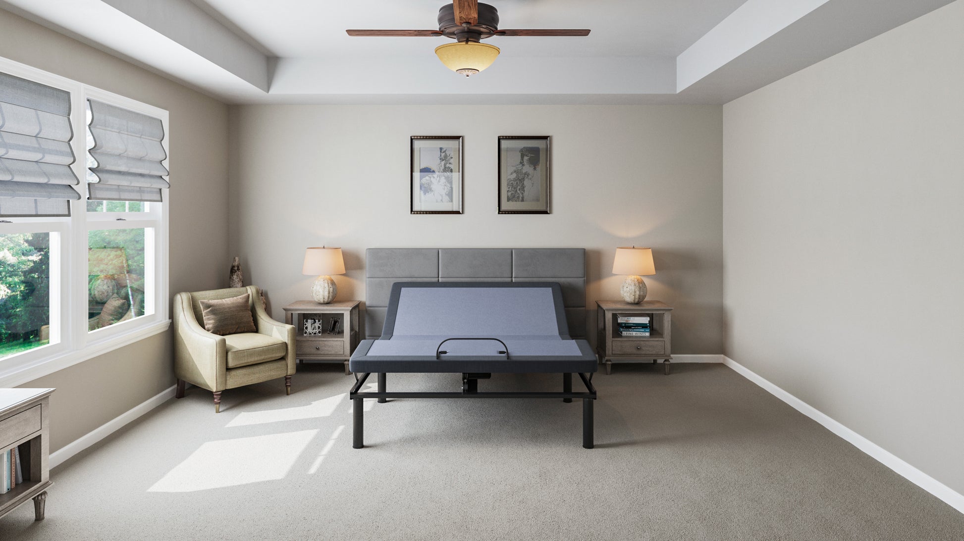 Bt2000 King Adjustable Bed Base With Full Range Positions Adjustment Box Spring Not Required King Blue Grey Steel