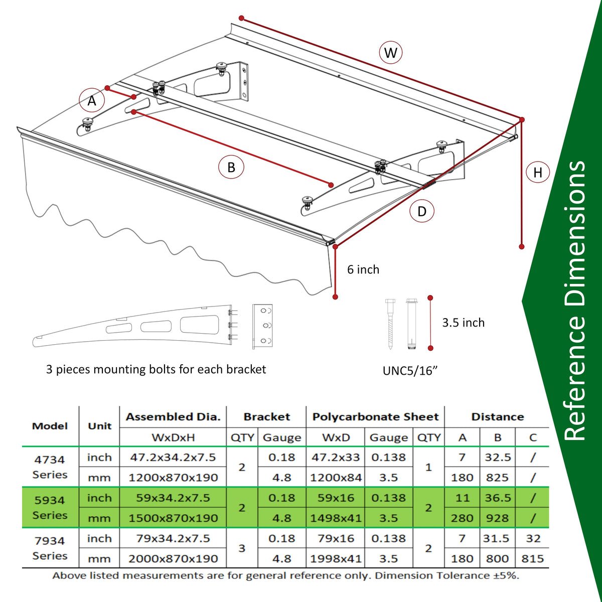 Da5934C Series Door Window Awning Canopy Made Of 0.137Inch Thick Crystal Solid Polycarbonate Sheet And Aluminum Alloy With Valance In Size Of 59" Wide X 34" Deep For Masonry Concrete Wall House Only. Silver Clear Square No Foundation Needed Garden &