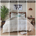 Cotton Printed Comforter Set With Trims Off White Gray Full Queen Queen Off White Gray Cotton