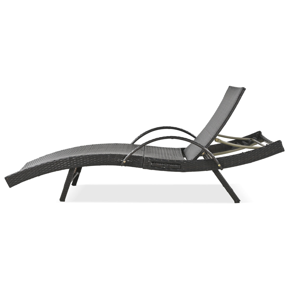K&K 80'' Outdoor Wicker Chaise Lounge Chairs Set Of 2, Patio Rattan Reclining Chair Pull Out Side Table Adjustable Backrest Ergonomic Wave Design Pool Sunbathing Recliners, Dark Brown No Lounge Dark