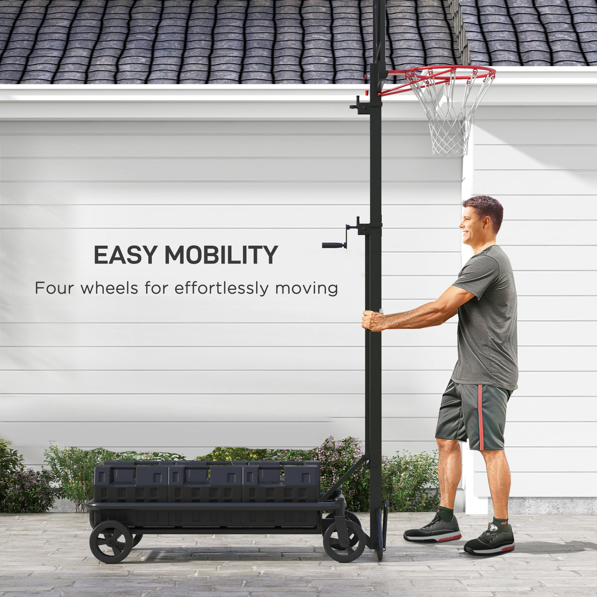 Soozier Portable Basketball Hoop, Fully Foldable Basketball Goal, 4.3 10.2Ft Height Adjustable Basketball System With 4 Wheels And Extra Wide Base For Teenagers, Youth & Adults Black Steel