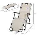 Outsunny Folding Chaise Lounge Chair For Outside, 2 In 1 Tanning Chair With Pillow & Pocket, Adjustable Pool Chair For Beach, Patio, Lawn, Deck, Cream White Cream White Metal