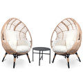 3 Pieces Patio Egg Chairs Model 2 With Side Table Set,Natural Color Pe Rattan And Beige Cushion Yes Natural Complete Patio Sets Foam Steel