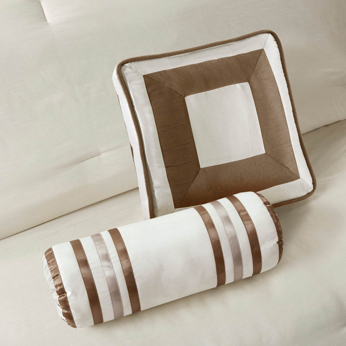 7 Piece Comforter Set Taupe Brown King King Taupe Brown Polyester