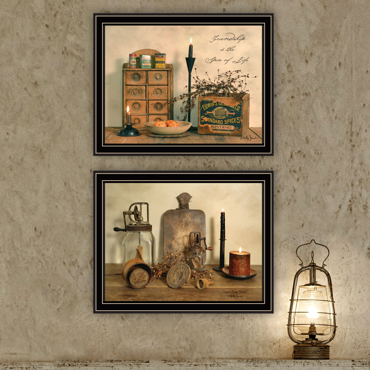 2 Piece Vignette Friend Is The Spice Of Life Black Framed Wall Art For Living Room, Bedroom Wall Art Print For Home Decor By Billy Jacobs Multicolor Wood Paper