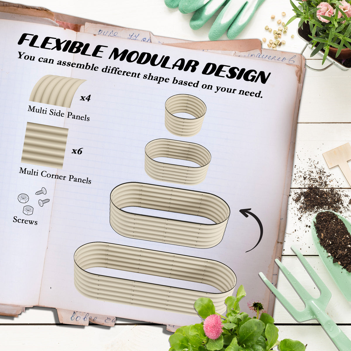 Outsunny 6.5' X 2' X 1.4' Galvanized Raised Garden Bed Kit, Outdoor Metal Elevated Planter Box With Safety Edging, Easy Diy Stock Tank For Growing Flowers, Herbs & Vegetables, Cream Cream White Steel