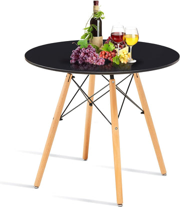 31.5" Round Dining Table Kitchen Table White Dining Table With White Mdf Desktop And Solid Wood Legs .Modern Style Coffee Table Leisure Dining Room Round Table For Kitchen Living Room Black Kitchen Round Mdf
