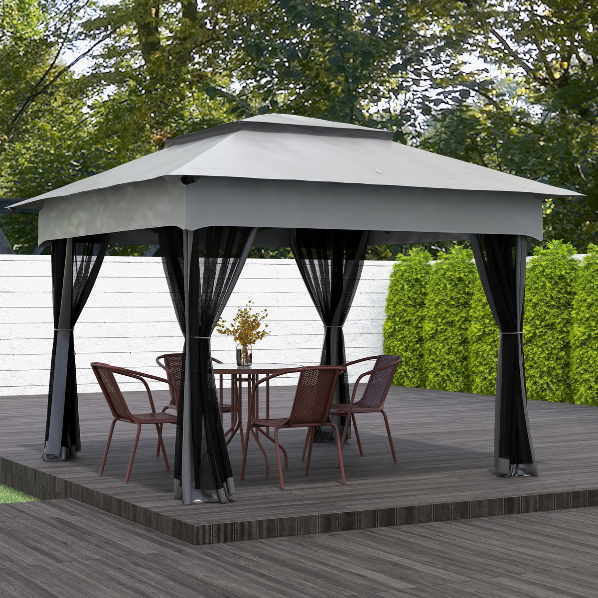 Outsunny 11' X 11' Pop Up Canopy, Outdoor Patio Gazebo Shelter With Removable Zipper Netting, Instant Event Tent W 114 Square Feet Of Shade And Carry Bag For Backyard, Garden, Light Gray Light Grey Metal