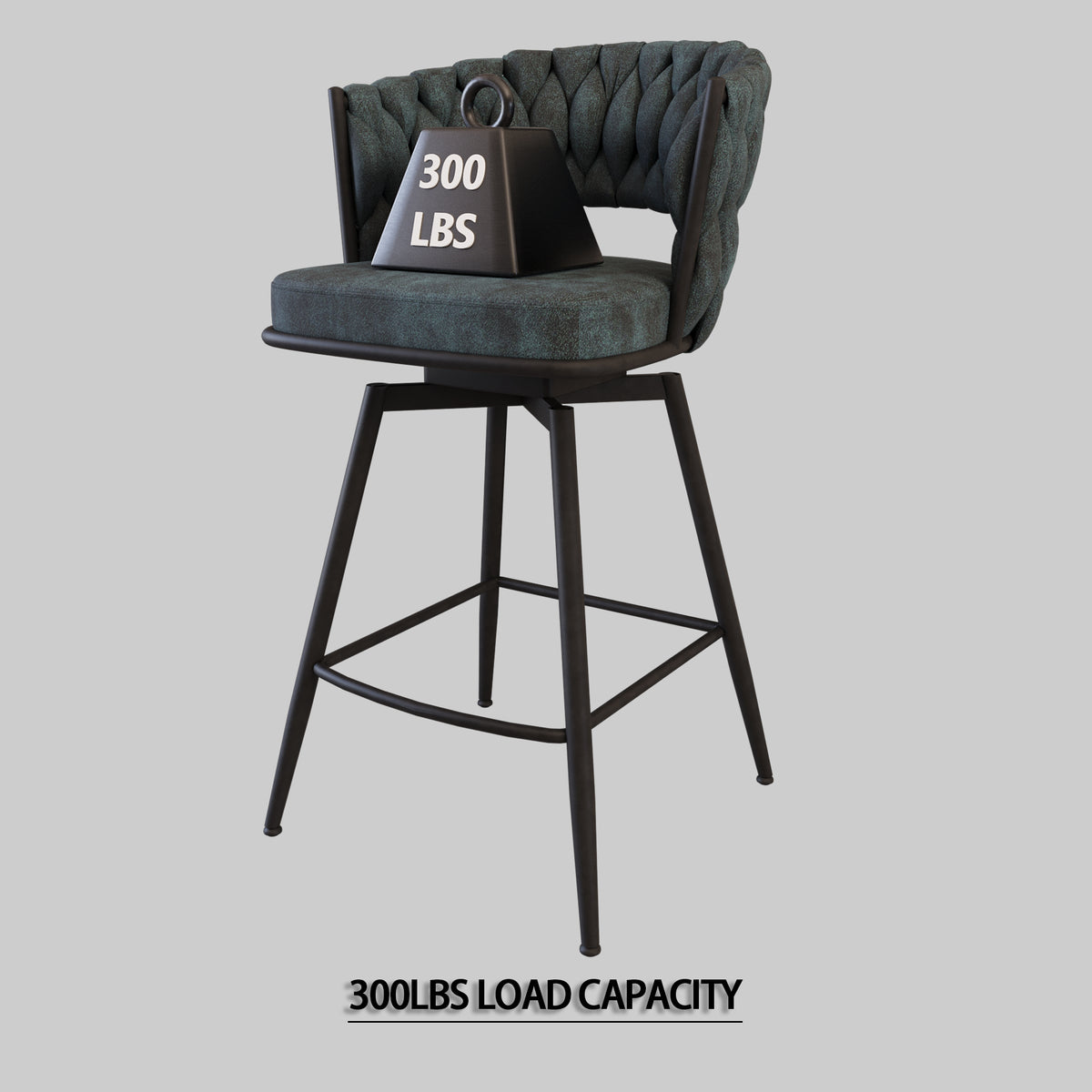 Bar Chair Suede Woven Bar Stool Set Of 4,Black Legs Barstools No Adjustable Kitchen Island Chairs,360 Swivel Bar Stools Upholstered Bar Chair Counter Stool Arm Chairs With Back Footrest, Blue Metal Blue Kitchen Dining Chairs Foam Technical Leather