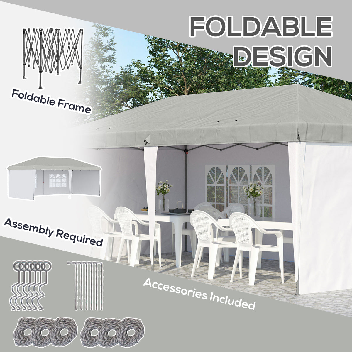 Outsunny 10' X 20' Pop Up Canopy Tent With 4 Sidewalls, Heavy Duty Tents For Parties, Outdoor Instant Gazebo With Carry Bag, For Outdoor, Garden, Patio, White White Steel