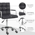 Homcom Home Office Chair, Modern Computer Desk Chair, Task Chair With Upholstered Pu Leather, Adjustable Height, Swivel Wheels, Black Black Faux Leather