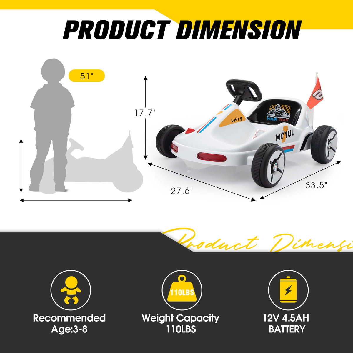 12V Kids Ride On Go Kart, Electric 4 Wheeler Car With Remote Control, Cushioned Seat, Led Lights, Mp3 Music, Bluetooth, Pedal Control, Battery Powered Vehicle For 3 8 Years Old, White White Polypropylene