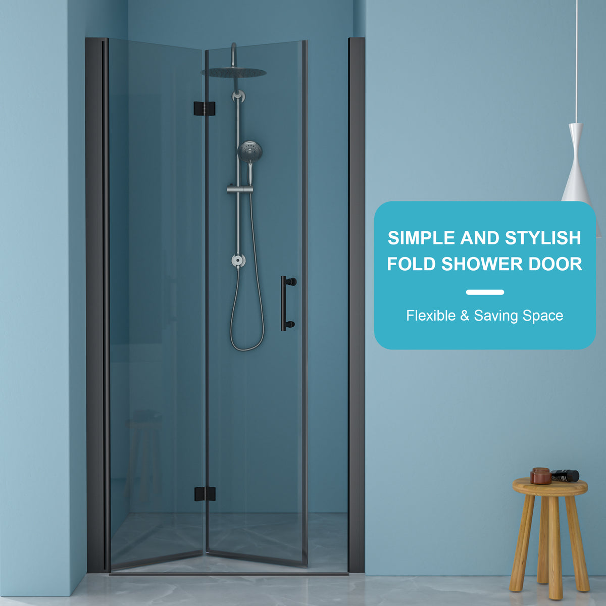 34"W X 72"H Fold Frameless Shower Door With Tempered Glass, Matte Black Matte Black Glass