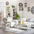 Homcom Farmhouse Style Coffee Table With Wood Frame, Tempered Glass Tabletop And Underneath Storage Shelf, Side Table For Living Room, 39.25