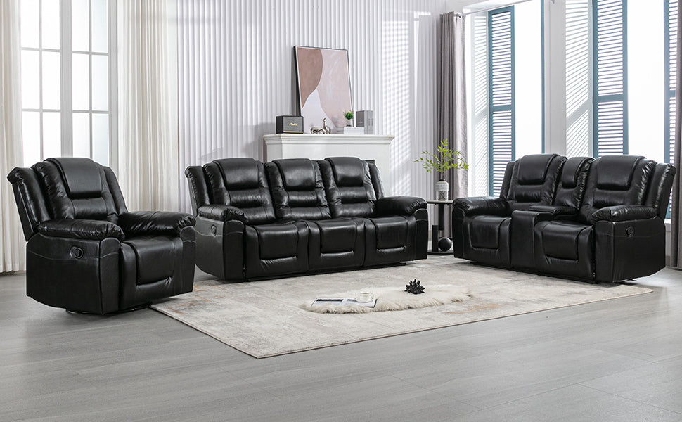 Home Theater Recliner Set Manual Recliner Chair With Wide Armrest, Two Built In Cup Holders For Living Room,Bedroom, Black Old Sku:Sg000760Aab Black Foam Pu Leather