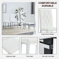 Table And Chair Set, Modern Dining Table, Tempered Glass Tabletop And Silver Colored Leg Table, Soft And Comfortable Dining Chair, Perfect For Dinner, Meetings, Home And Office Decor White Seats 6 Glass