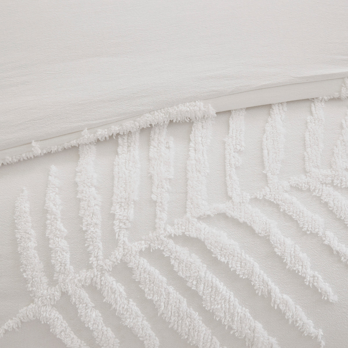 3 Piece Tufted Cotton Chenille Palm Duvet Cover Set King White Cotton