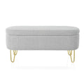 Oval Storage Bench For Living Room Bedroom End Of Bed, Upholstered Storage Ottoman Entryway Bench With Metal Legs,Grey Wood Primary Living Space Solid Grey Pine With Storage Grey Polyester Polyester Or Polyester Blend Backless Modern Oval Flip Top