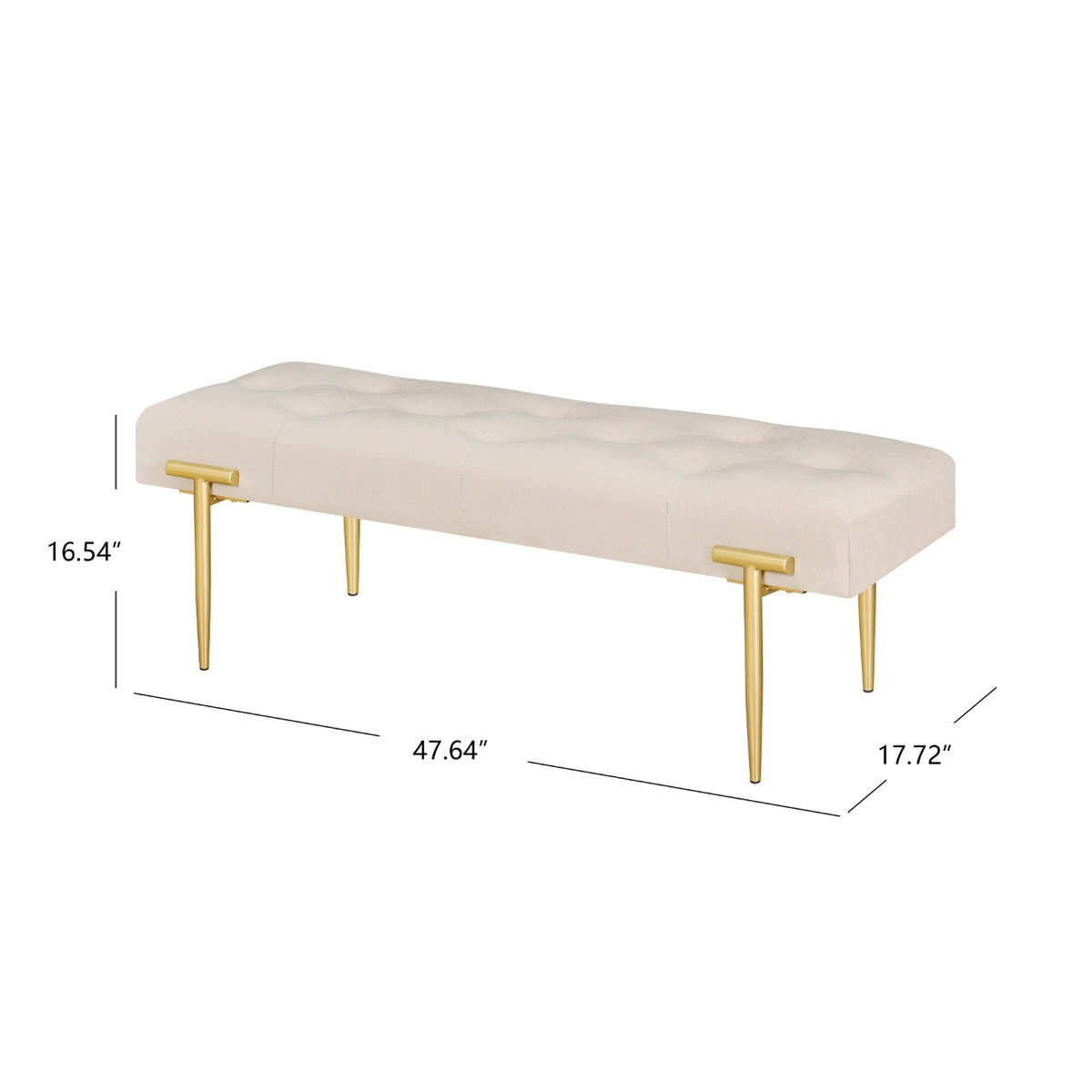 48'' Modern Ottoman Bench Velvet Bench Upholstered Footrest With Gold Metal Legs And Padded Seat For Bedroom Living Room Entryway Beige Gold Velvet Metal Bedroom Soft Beige Metal Rectangle Velvet Metal