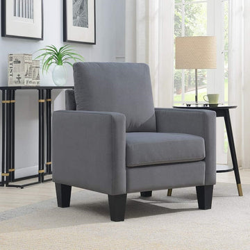 1Pc Mid Century Modern Upholstered Living Room Arm Chair Gray Microfiber Wood Fabric Gray Primary Living Space Contemporary,Mid Century Modern,Modern Foam Wood