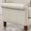 Laa Leather Loveseat Beige Genuine Leather Wood Primary Living Space Medium Firm Cushion Back Mid Century Modern Eucalyptus Rolled Arms Down Filling Genuine Leather
