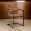 22 Inch Armchair, Set Of 2, Brown Vegan Leather, Black Cantilever Base Black Brown Mdf Metal