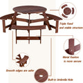 Outdoor 6 Person Picnic Table, 6 Person Round Picnic Table With 3 Built In Benches, Umbrella Hole, Outside Table And Bench Set For Garden, Backyard, Porch, Patio, Brown Brown Wood Metal
