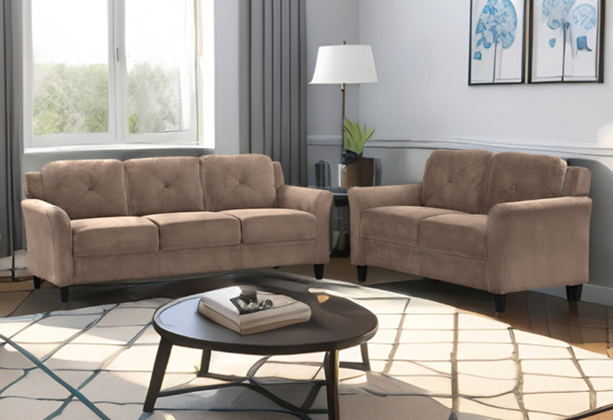 Fashionable Living Room Sofa For 2 People, Brown Velvet Fabric Brown Wood Primary Living Space Extra Heavy Duty Rubberwood 2 Seat Antique Brown Velvet Soft Cushion Back American Traditional Square Arms Down Filling Velvet