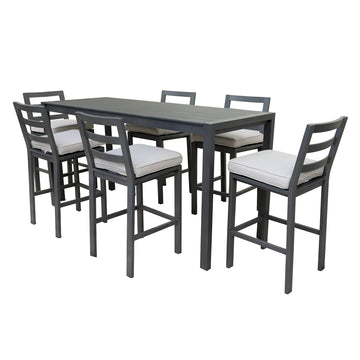 7 Piece Aluminum Outdoor Bar Set Pewter Aluminium