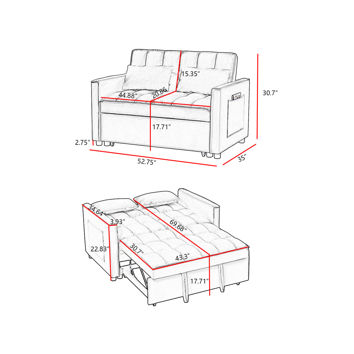 Grey Velvet Loveseat Sofa Bed 7Cm Legs Grey Wood Tufted Back Square Arms Foam Velvet 2 Seat