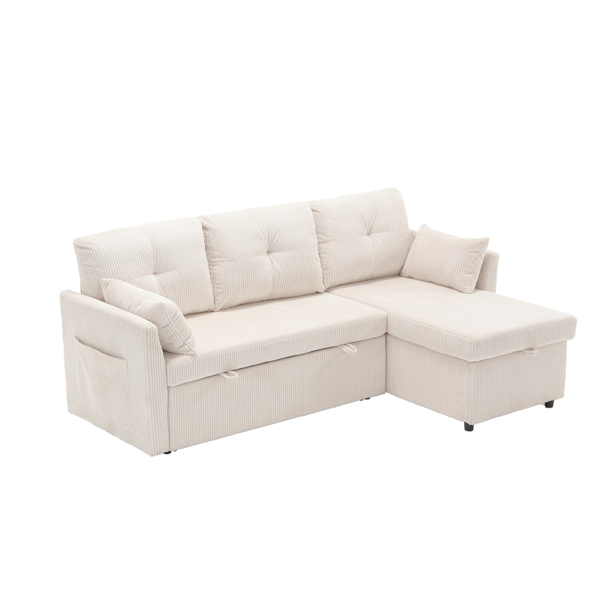 United We Win Furniture, Modular L Shaped Sofa, Modular Long Sofa With Reversible Chaise Lounge, Sofa Bed, Sleeper Sofa, Modular Sofa Combination With Storage Seats. Beige Velvet 3 Seat