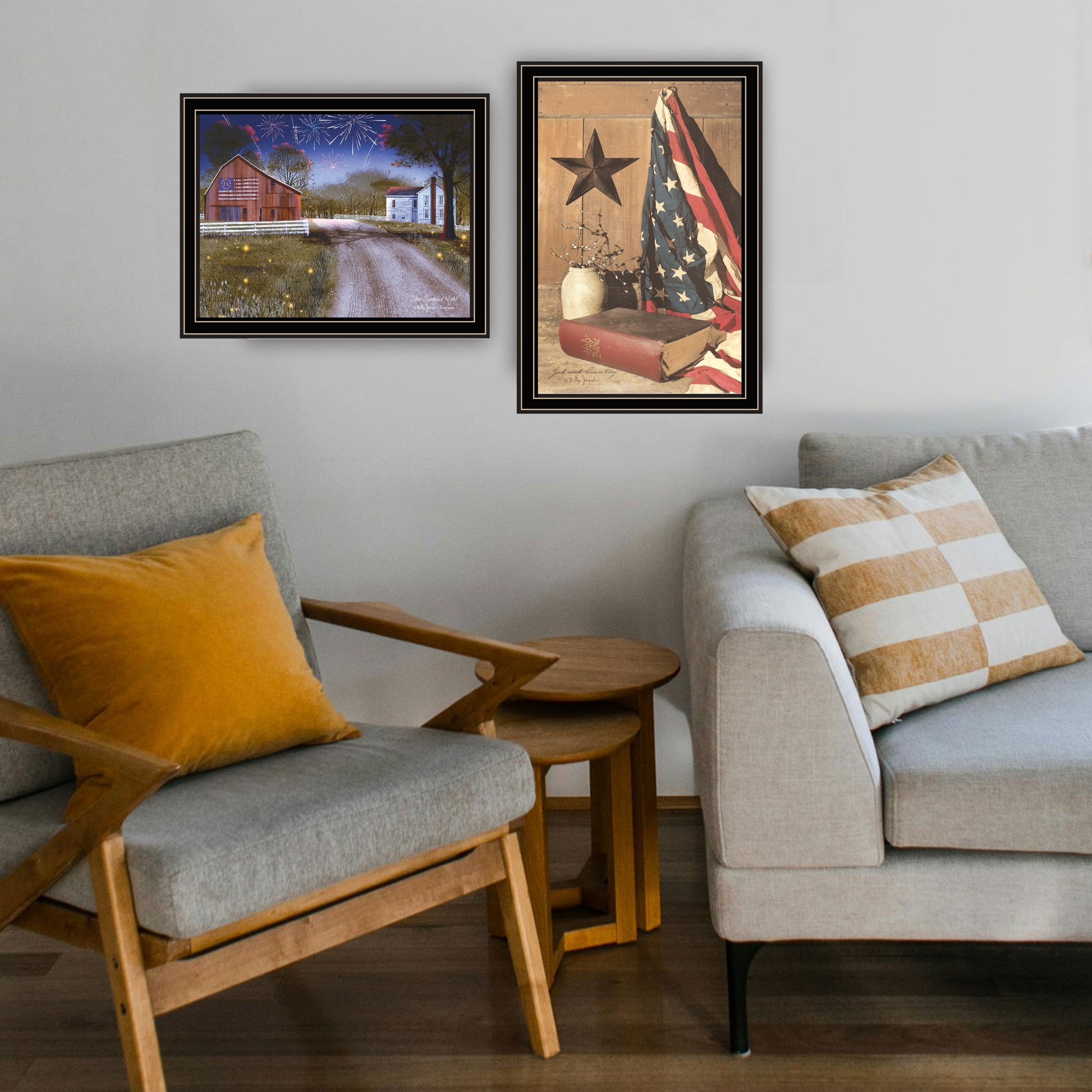 2 Piece Vignette Star Spangled Night, God & Country Black Framed Wall Art For Living Room, Bedroom Wall Art Print For Home Decor By Billy Jacobs Multicolor Wood Paper