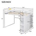 Wood Full Size Loft Bed With Built In Wardrobe And Storage Shelves, Led Light, White Box Spring Not Required Full White Wood Bedroom Bed Frame Solid Wood Mdf