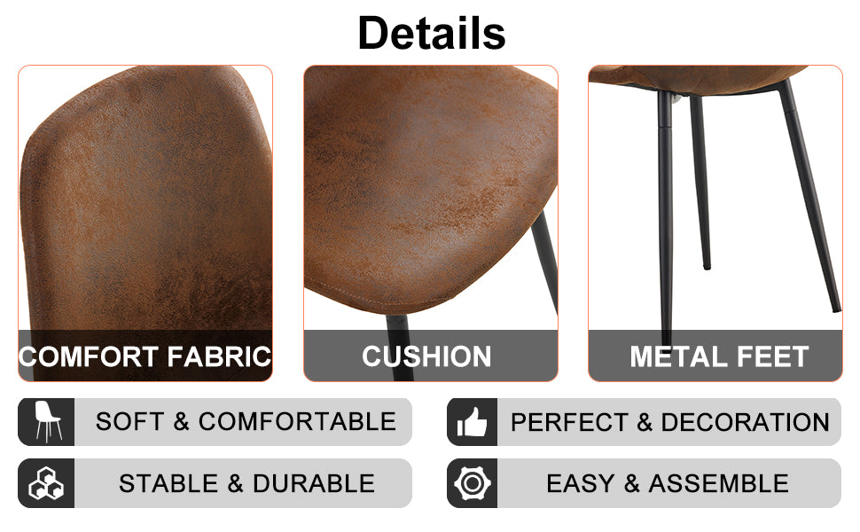 Table And Chair Set.Modern Dining Table, Tempered Glass Countertop With Artistic Mdf Legs.Paried With 4 Brown Chairs With Soft Linen Fabric Cushions And Black Metal Legs.Suitable For Various Styles. Black Brown,Transparent Seats 4 Mdf Metal