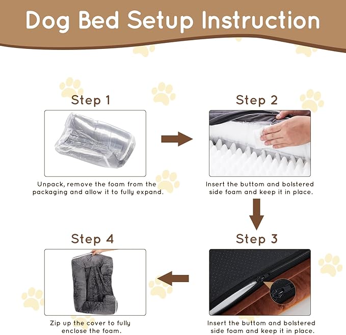 24'' Orthopedic Dog Bed For Small Dog, Memory Foam Dog Bed, Egg Crate Foam Dog Couch Bed With Washable Removable Cover, Brown Brown Faux Fur