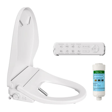 Smart Bidet Toilet Seat With Side Knob Adjustable Heated Seat With Water Temperature And Pressure Adjustment Portable Bidet With Automatic Nozzle Cleaning White Plastic